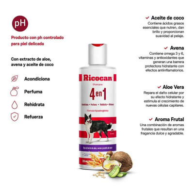 RICOCAN SHAMPOO 4 EN 1 PARA PERRO ADULTO FRASCO 380ML RICOCAN - 2