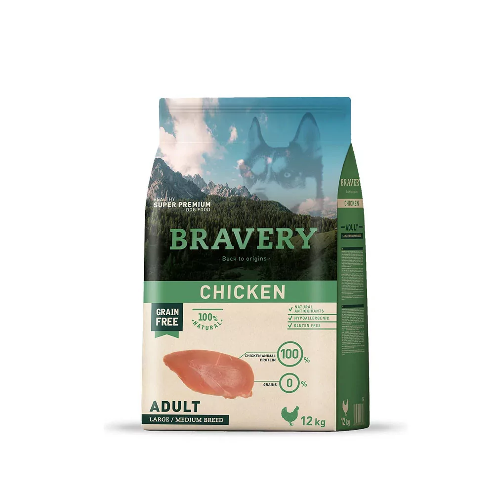 Alimento para Perros Raza Grande Adulto Bravery Pollo 12Kg Bravery - 1