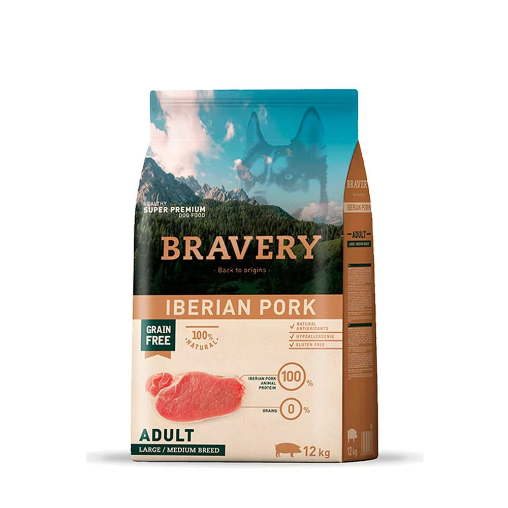Alimento para Perros Grandes Adulto Bravery Cerdo Ibérico 12Kg Bravery - 1
