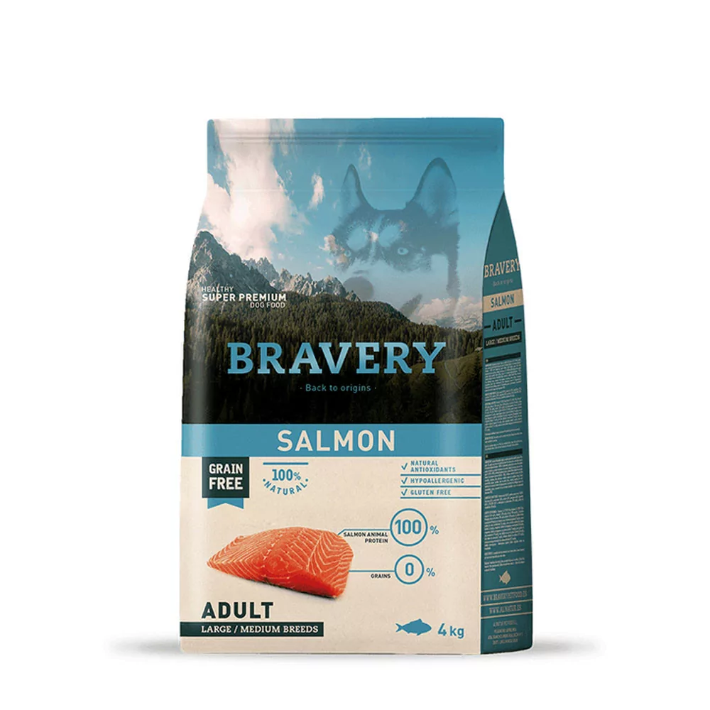 Alimento para Perros Raza Grande Adulto Bravery Salmón 4Kg Bravery - 1
