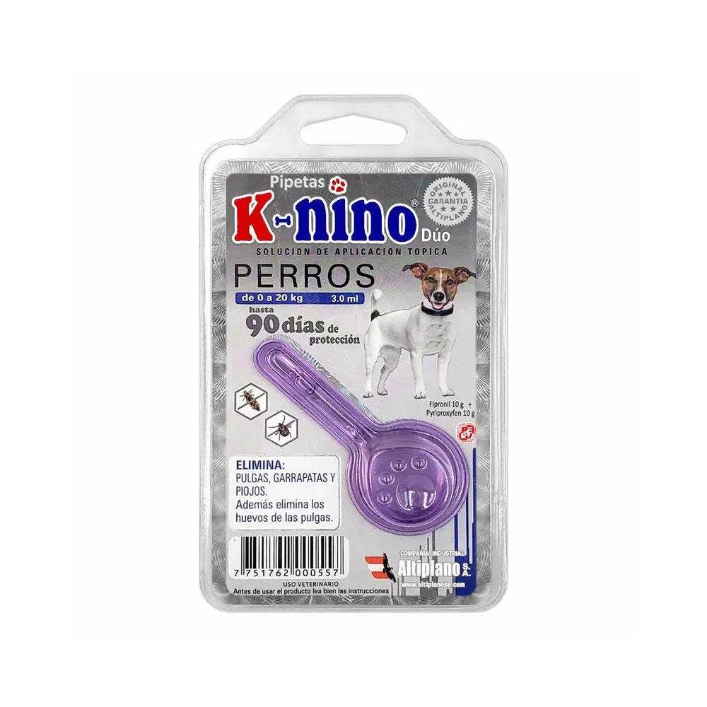 Pipeta Antipulgas K-nino Duo Perro 0 a 20 Kg - 1 Pipeta Antipulgas K-nino Duo Perro 0 a 20 Kg - 1