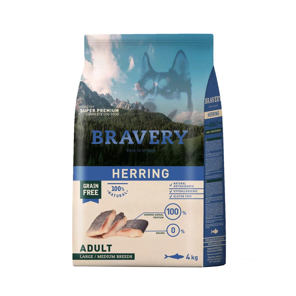 Alimento Bravery Herring Adulto Razas Medianas/Grandes 4Kg Bravery - 1