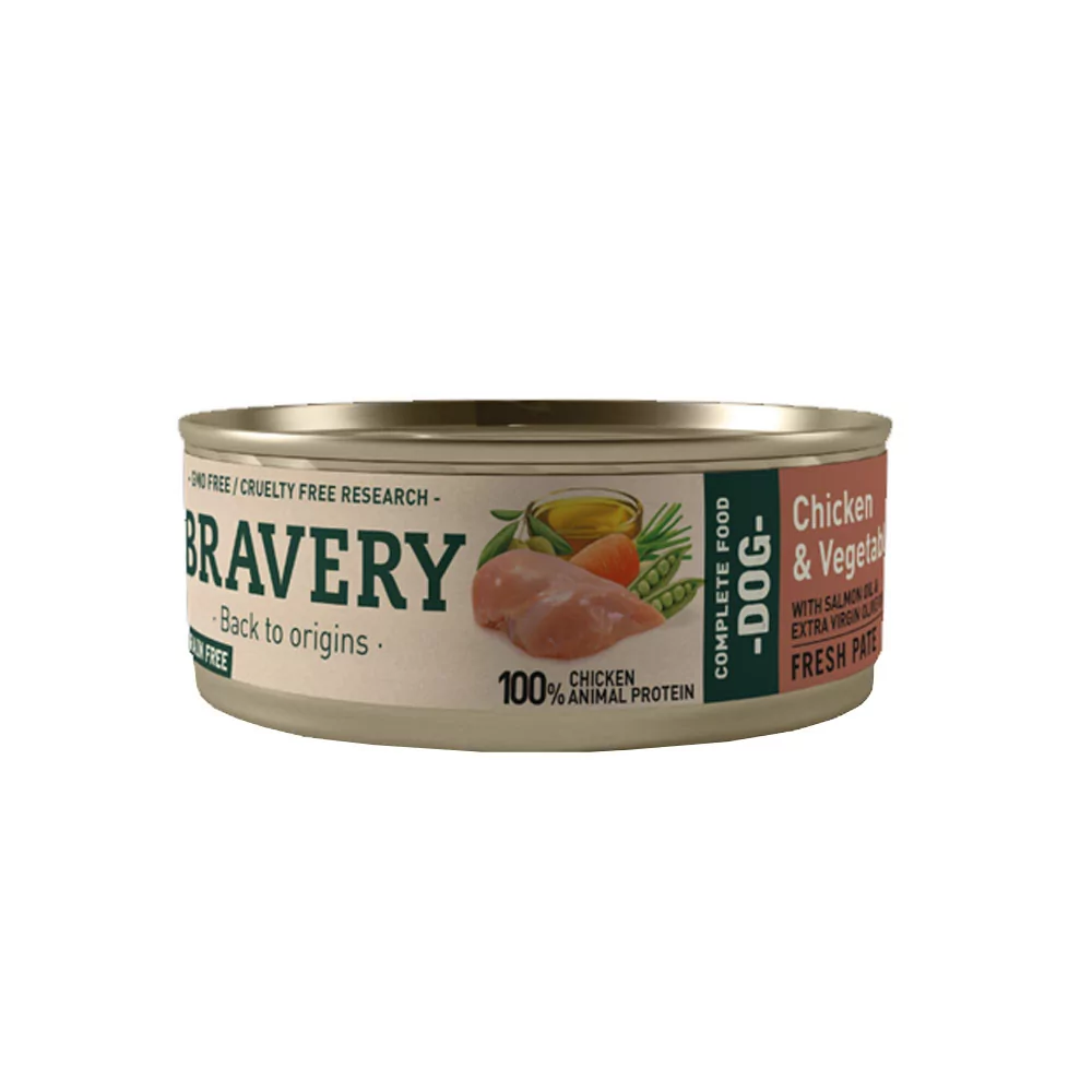 Bravery Pollo y Vegetales Perros Adultos Lata 80gr Bravery - 1 Bravery Pollo y Vegetales Perros Adultos Lata 80gr Bravery - 1