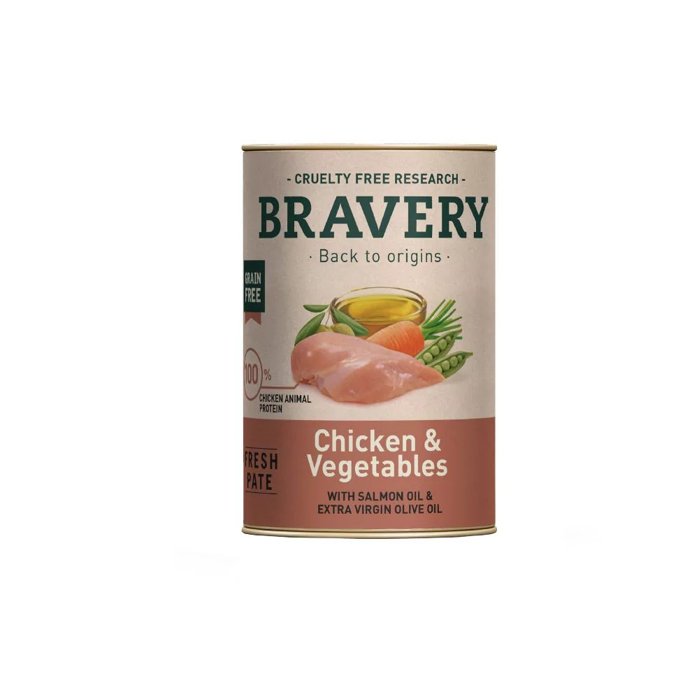 Bravery Pollo y Vegetales Perros Adultos Lata 290gr Bravery - 1