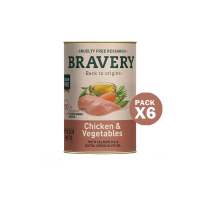 Bravery Pollo y Vegetales Perros Adultos Lata 290gr x 6und Bravery - 1