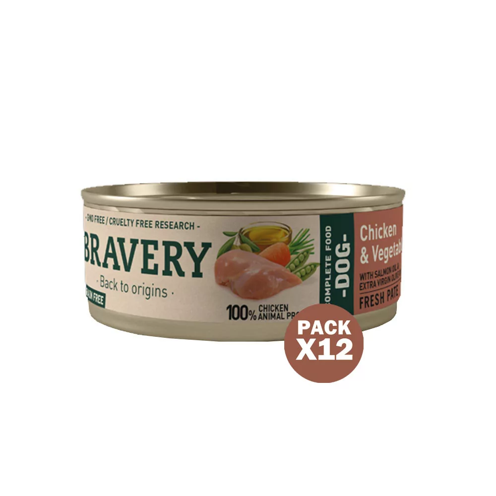 Bravery Pollo y Vegetales Perros Adultos Lata 80gr x 12und Bravery - 1