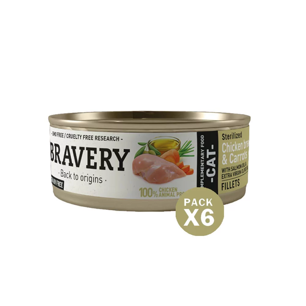 Bravery Pollo y Zanahoria Gatos Esterilizados Lata 70gr x 6und Bravery - 1