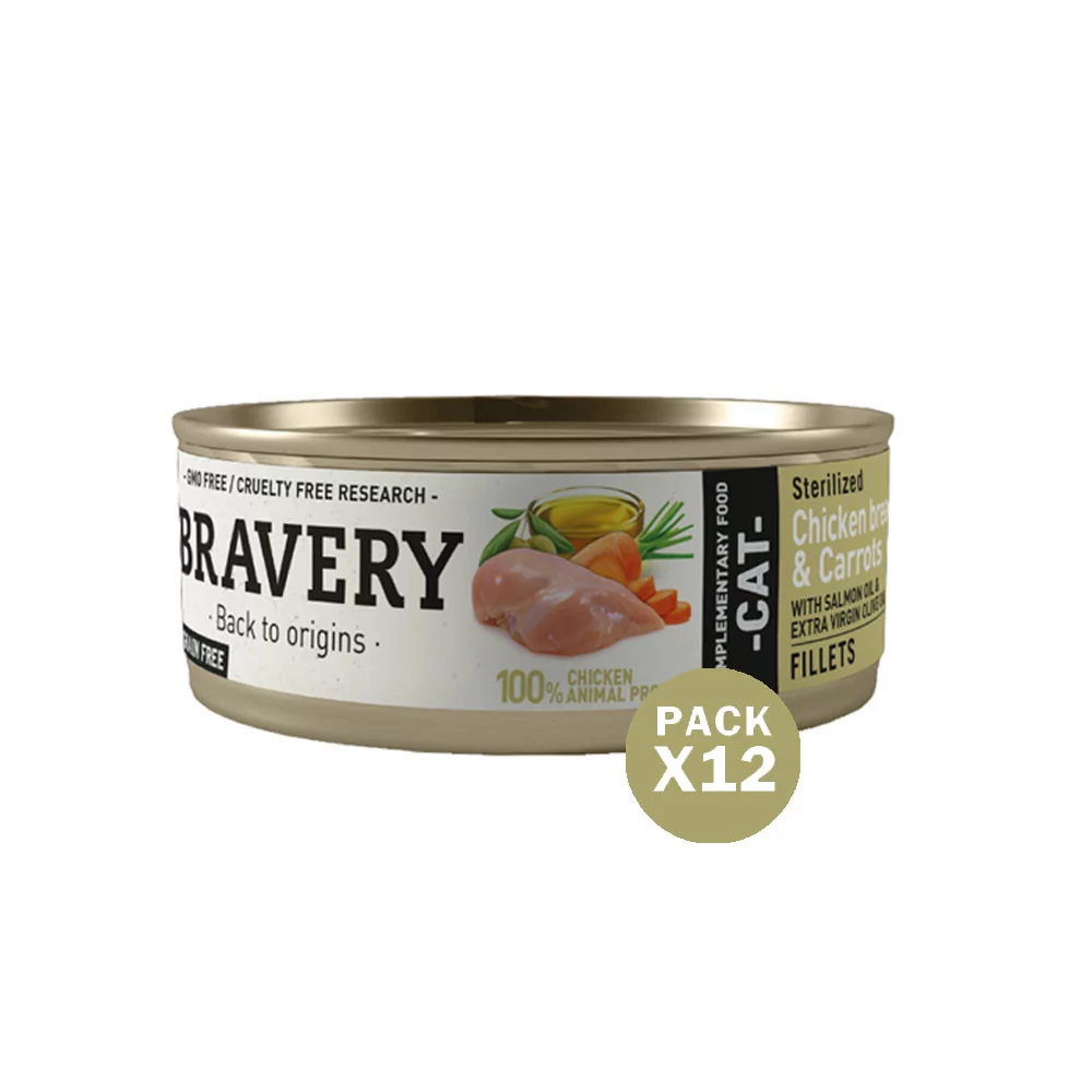 Bravery Pollo y Zanahoria Gatos Esterilizados Lata 70gr x 12und Bravery - 1