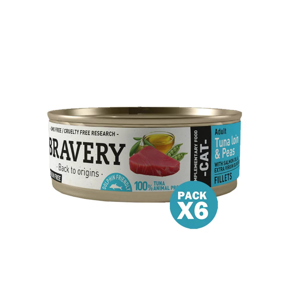 Bravery Lomo de Atún y Guisantes Gato Adulto Lata 70gr x 6und Bravery - 1