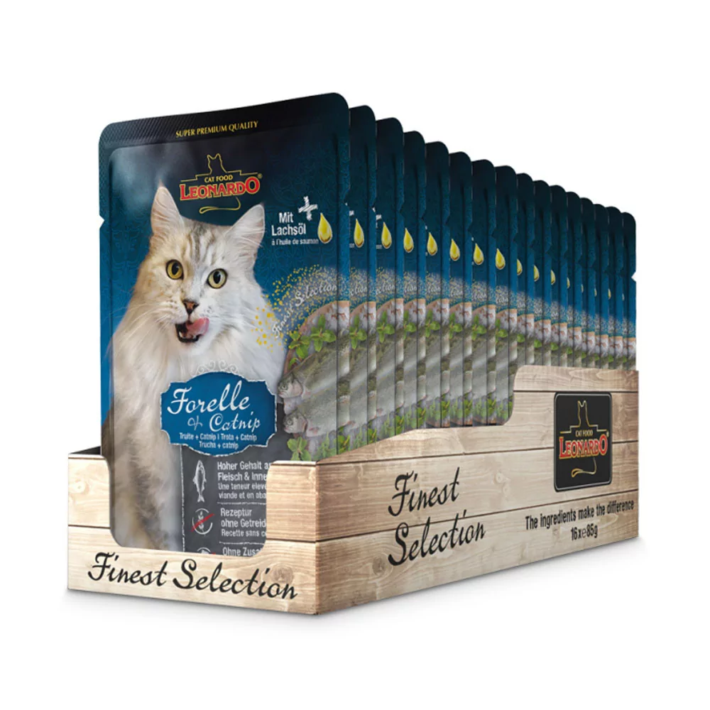 Leonardo para Gatos Adultos Trucha y Catnip Sobre 85gr x 16und Leonardo - 1