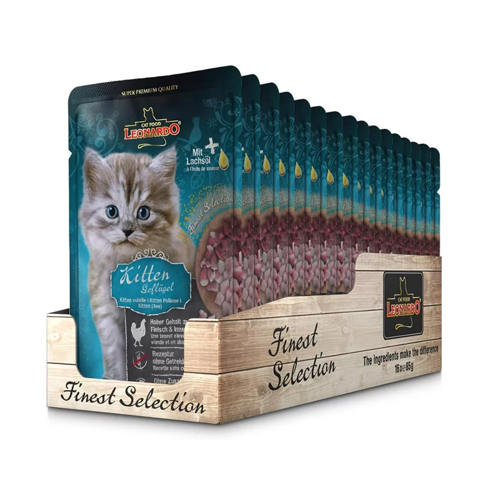 Leonardo para Gatitos Sabor Ave de corral Sobre 85gr x 16und Leonardo - 1