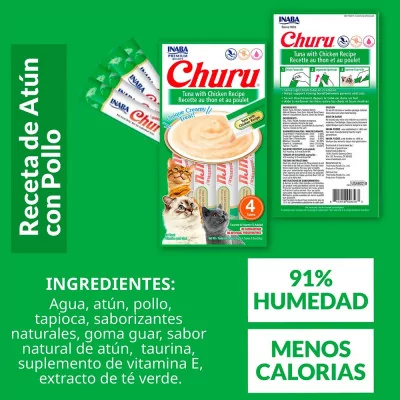 Churu Snack Húmedo de Atún con Pollo para Gatos x4 und Churu Snack Húmedo de Atún con Pollo para Gatos x4 und